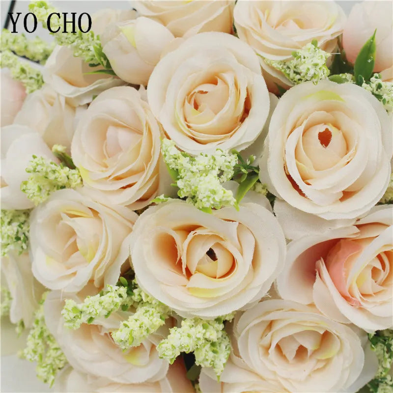 Bridal Bridesmaid Wedding Bouquet White Pink Champagne Artificial Rose Bride Holding Flowers Mariage Decor Wedding Accessories