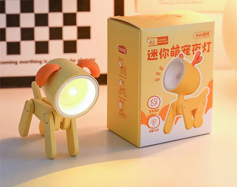 Mini LED Night Light Cute Cartoon Desk Lamp Puppy Deer Desktop Ornament Bedroom Table Lights Children Holiday Gifts