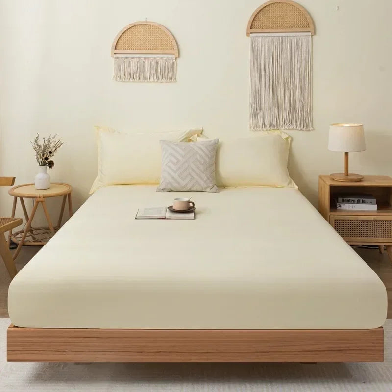 Cotton Fitted Sheet Solid Color Mattress Cover with Elastic Breathable Dustproof Mattress Cover Sheet (Pillowcase Not Included)