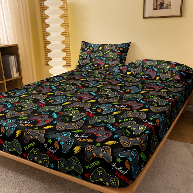 1 Cartoon Fun Printed Matte Fitted Sheet, Bedroom Printed Bed Cover, Bedding (Excluding Pillowcases)