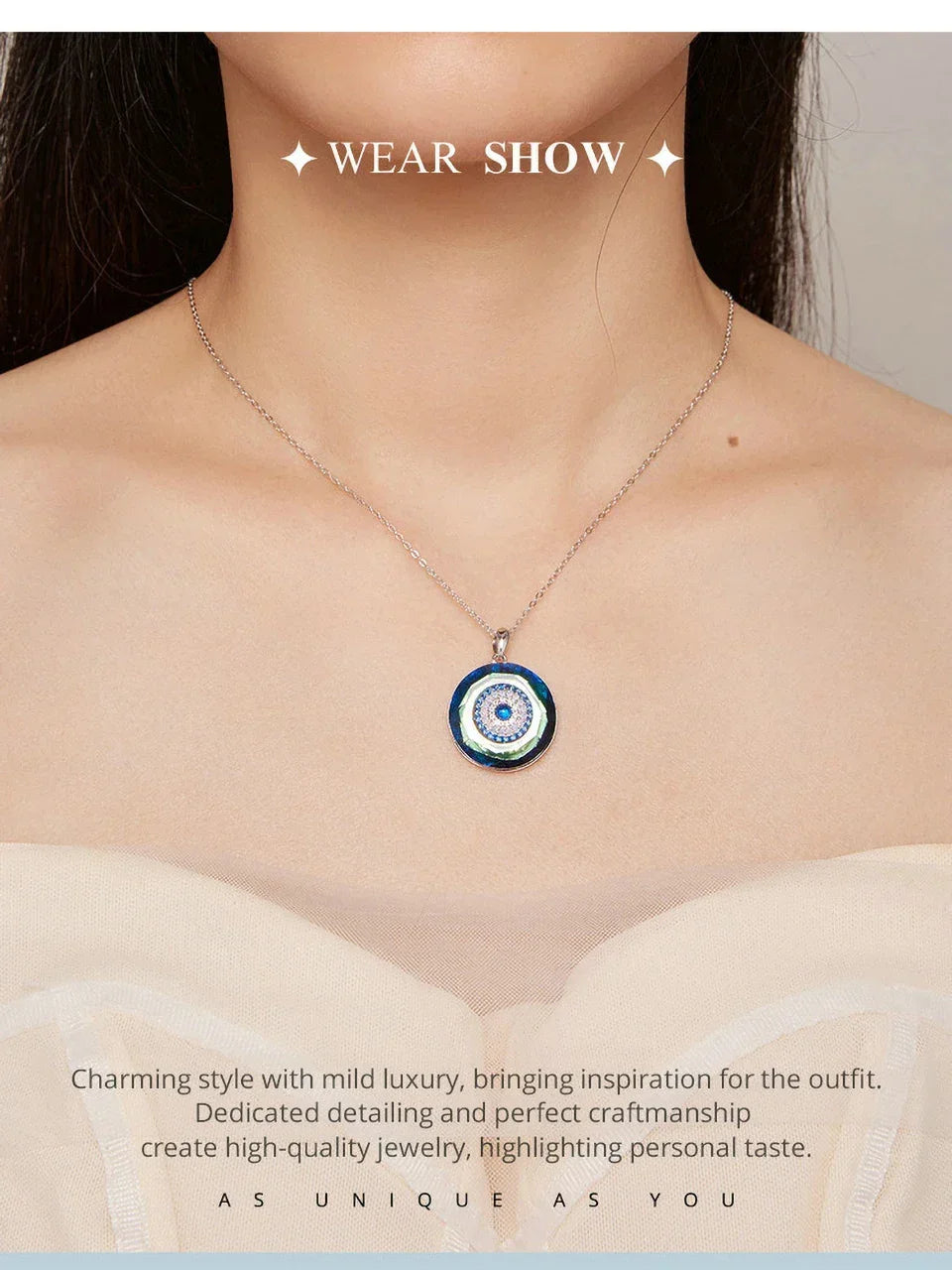 Celestial Harmony: Angel Ring Evil Eye & Tree of Life Sterling Silver Necklace