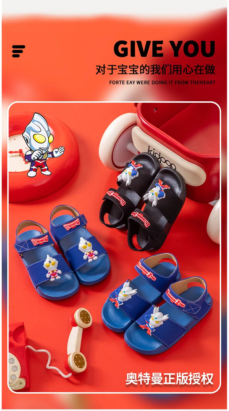 Ultraman children's sandals, new summer baby beach shoes, outdoor non-slip soft soled sandals for boys