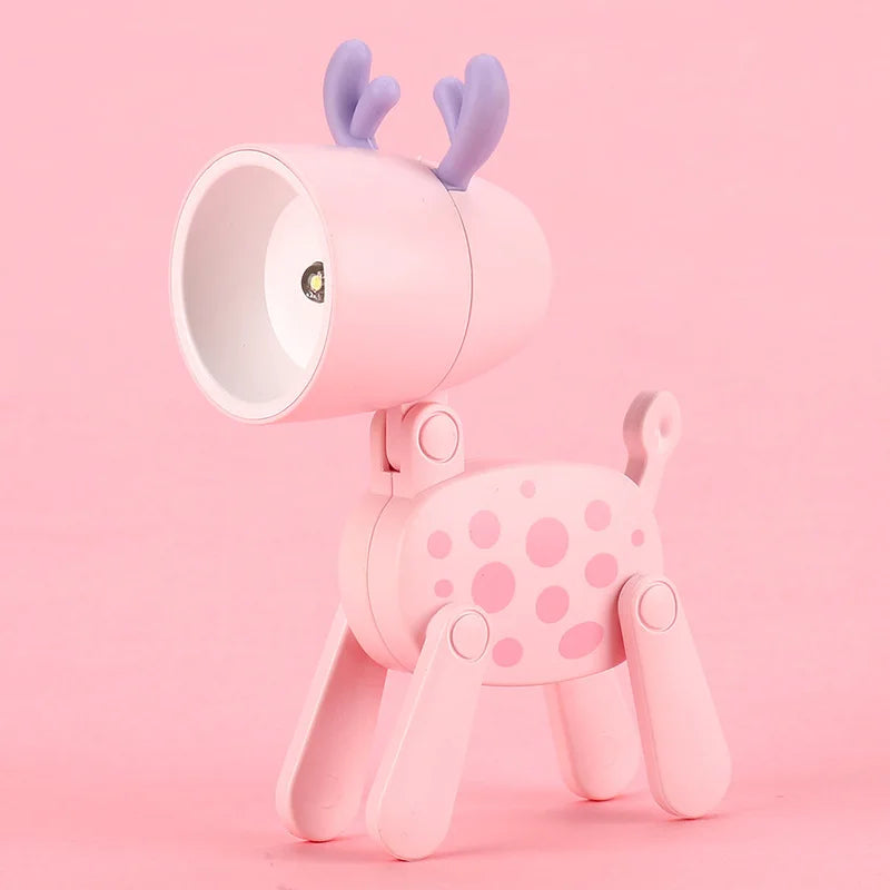 Mini LED Night Light Cute Cartoon Desk Lamp Puppy Deer Desktop Ornament Bedroom Table Lights Children Holiday Gifts