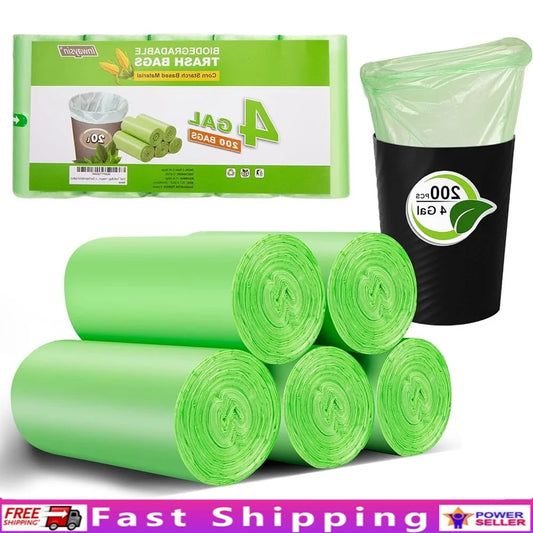 Biodegradable Small Trash Bags 4 Gallon Leak Proof Extra Strong Unscented Garbage Bags 200 Count Eco Friendly Kitchen Bathroom