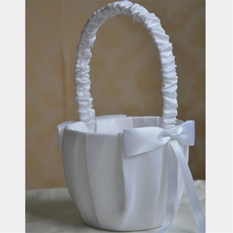 White Flower Girls Basket Pearl Simple Wedding Basket For Flower Bride/Kids Hand Held Wedding Ceremony Party Decorations