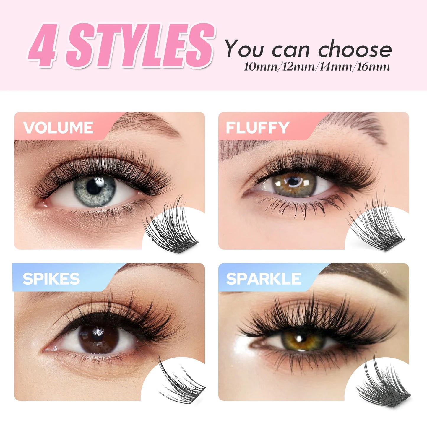 ETVITE DIY Clusters Eyelash Extension Dovetail Segmented Lashes 48 Volume Natural Segmented Eyelashes Bundles
