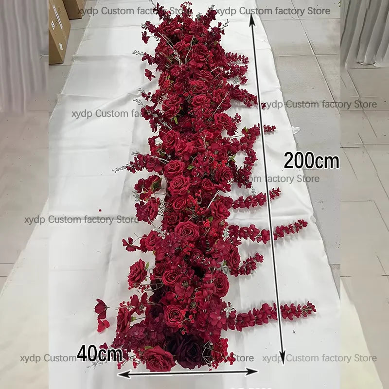 2M Luxurious White Rose Sofa Table Runner Flower Row Wedding Backdrop Decor Floral Arrangement Party table Window Display Props