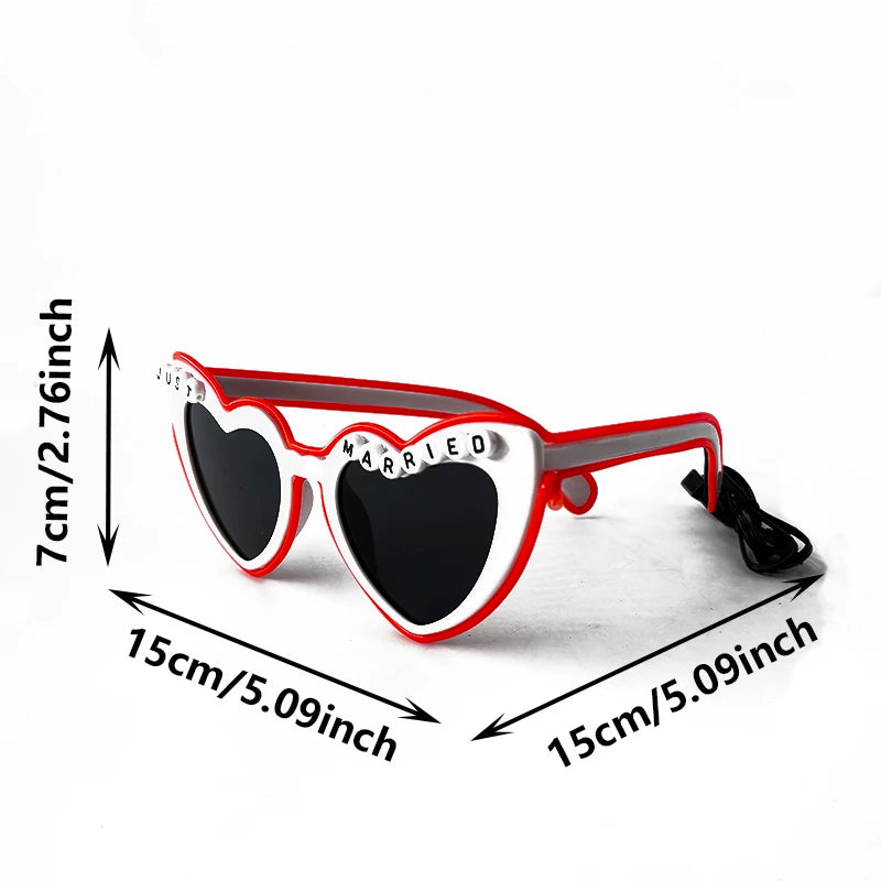 LED Just Married Glasses Wedding Bride To Be Surprise Gift Couple Glasses Souvenirs Glowing Heart Glasses Married Sunglasses