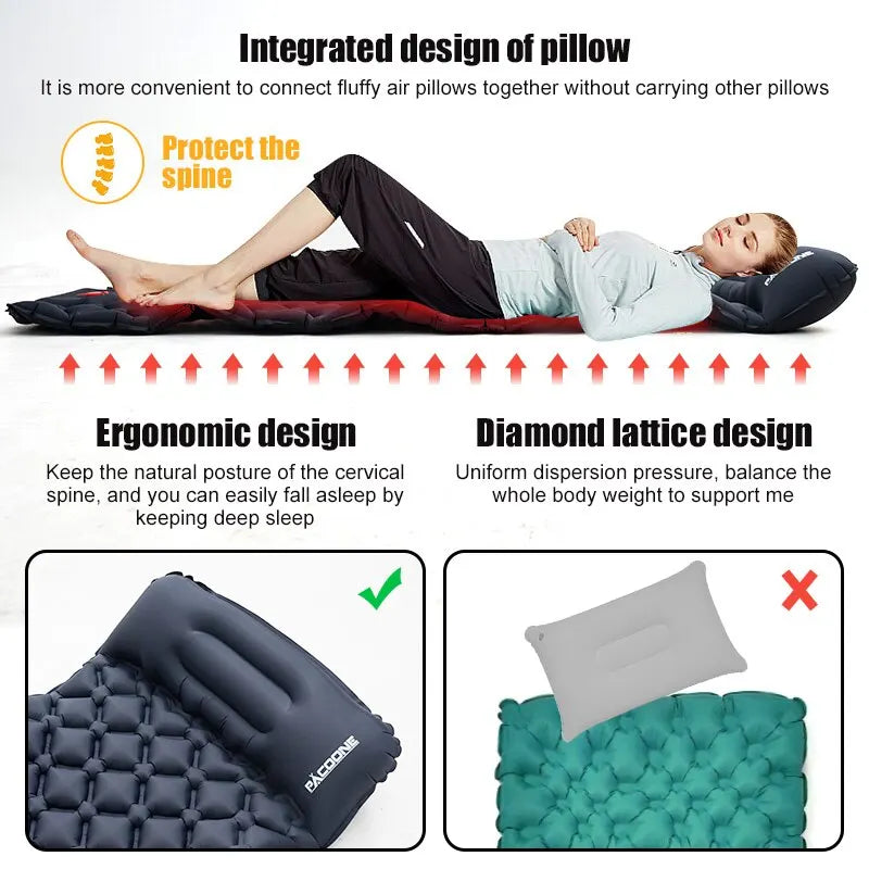 Camping Inflatable Sleeping Pad with Built-in Foot Pump And Pillow Navy Blue-4