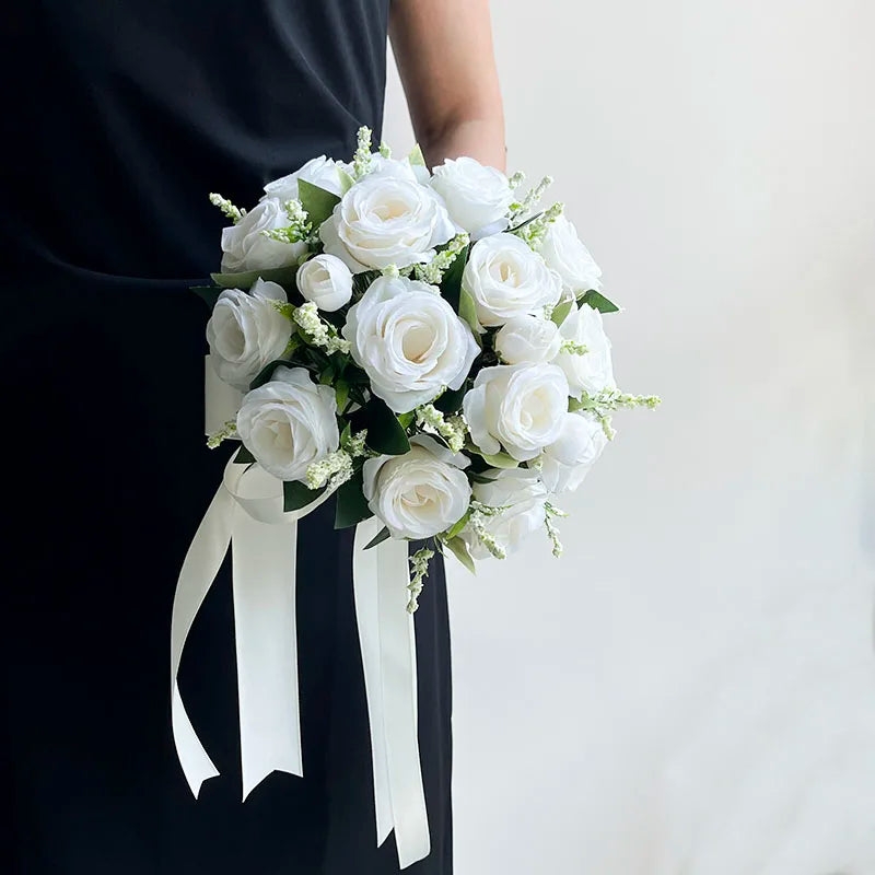 Bride Bouquet Wedding Accessories Silk Roses Artificial Flowers Bridesmaid Bouquet Groom Boutonniere Corsage Wedding Party Decor