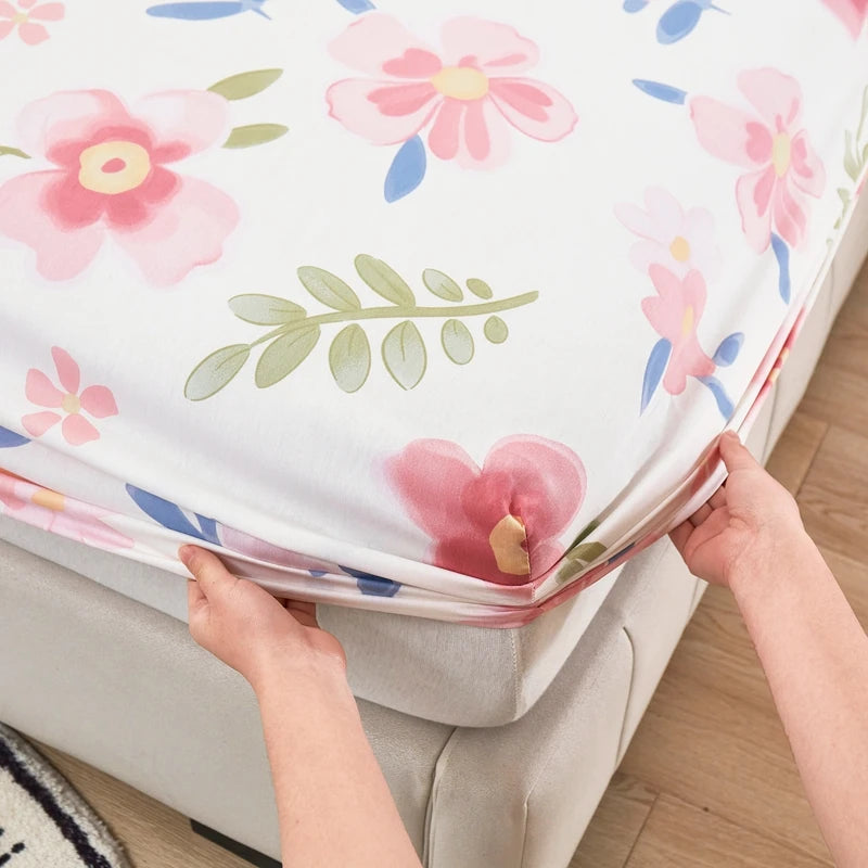Cartoon Style Fitted Sheet Pure Cotton Bed Sheets Adults Kids Room Mattress Cover Printed Bed Linen 매트리스커버 (No Pillowcase)