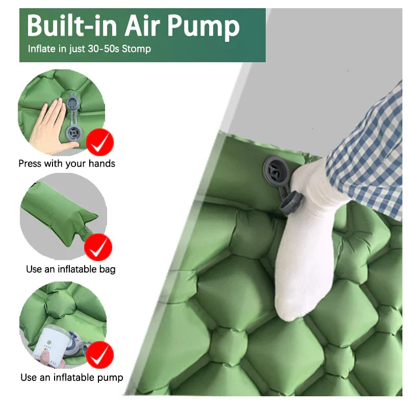 Inflatable Camping Mattress with Pillow  Built-In Pump Air Green-1