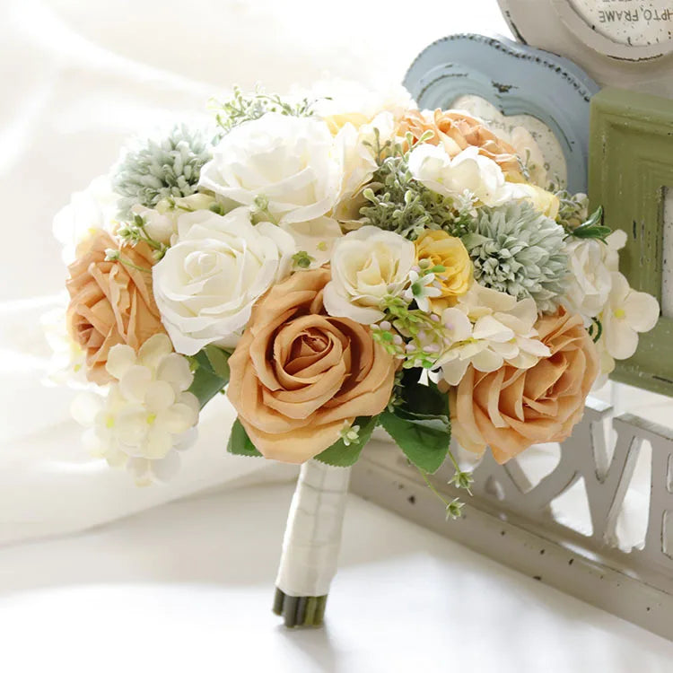 Handmade Silk Rose Wedding Bouquets for Bride Fake Flowers Holder Wedding Bouquet for Bridesmaid Bridal Bridesmaid Accessories