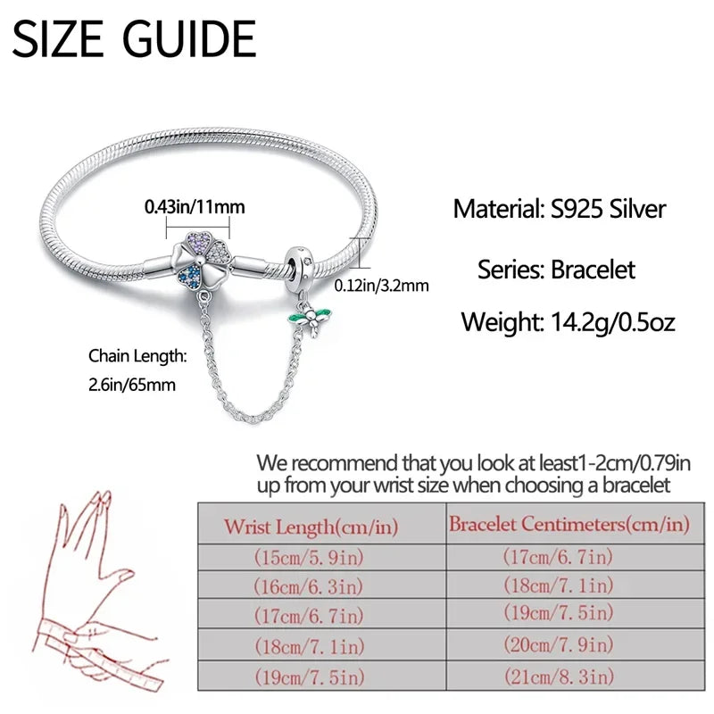 Delicate Sterling Silver Bracelet With Clover And Dragonfly Charms