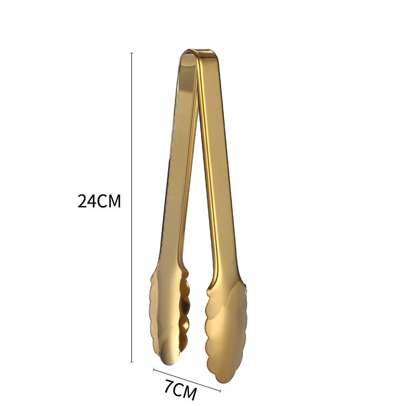 7-Styles Golden Stainless Steel BBQ Food Tongs Hollow Steak Cake Clip Bread Grill Clamp Cooking Kitchenware Kitchen Accessories