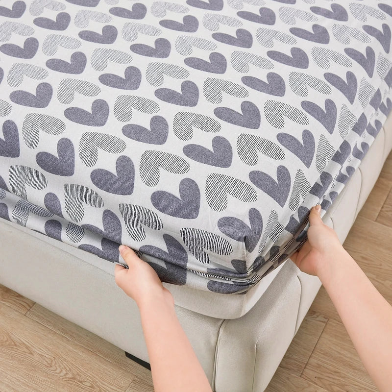 Cartoon Style Fitted Sheet Pure Cotton Bed Sheets Adults Kids Room Mattress Cover Printed Bed Linen 매트리스커버 (No Pillowcase)