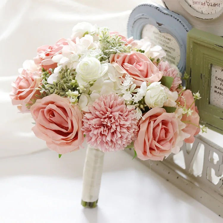 Handmade Silk Rose Wedding Bouquets for Bride Fake Flowers Holder Wedding Bouquet for Bridesmaid Bridal Bridesmaid Accessories