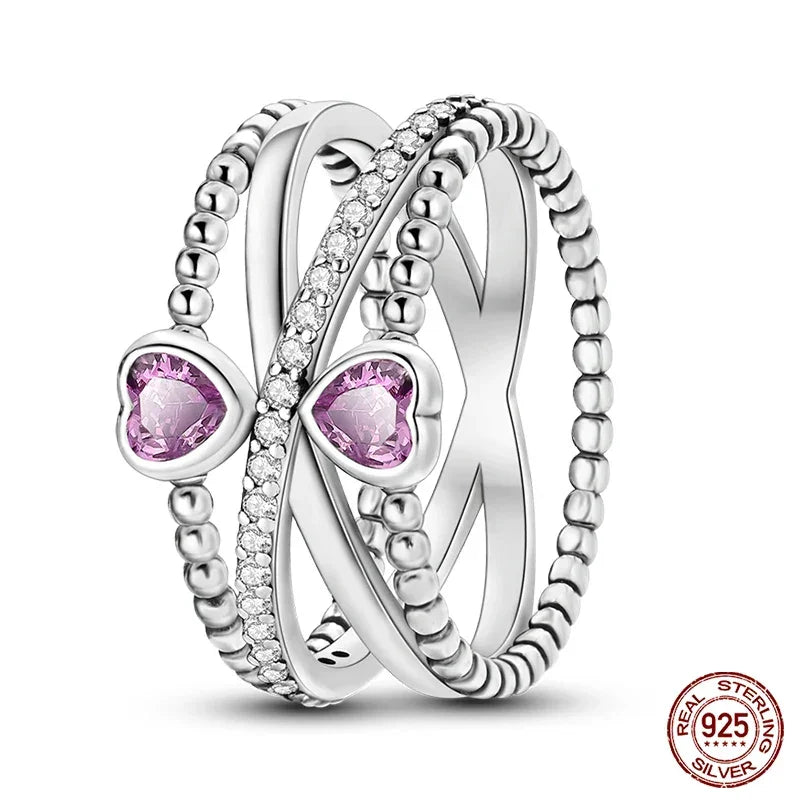 Double Heart Infinity Sterling Silver Ring