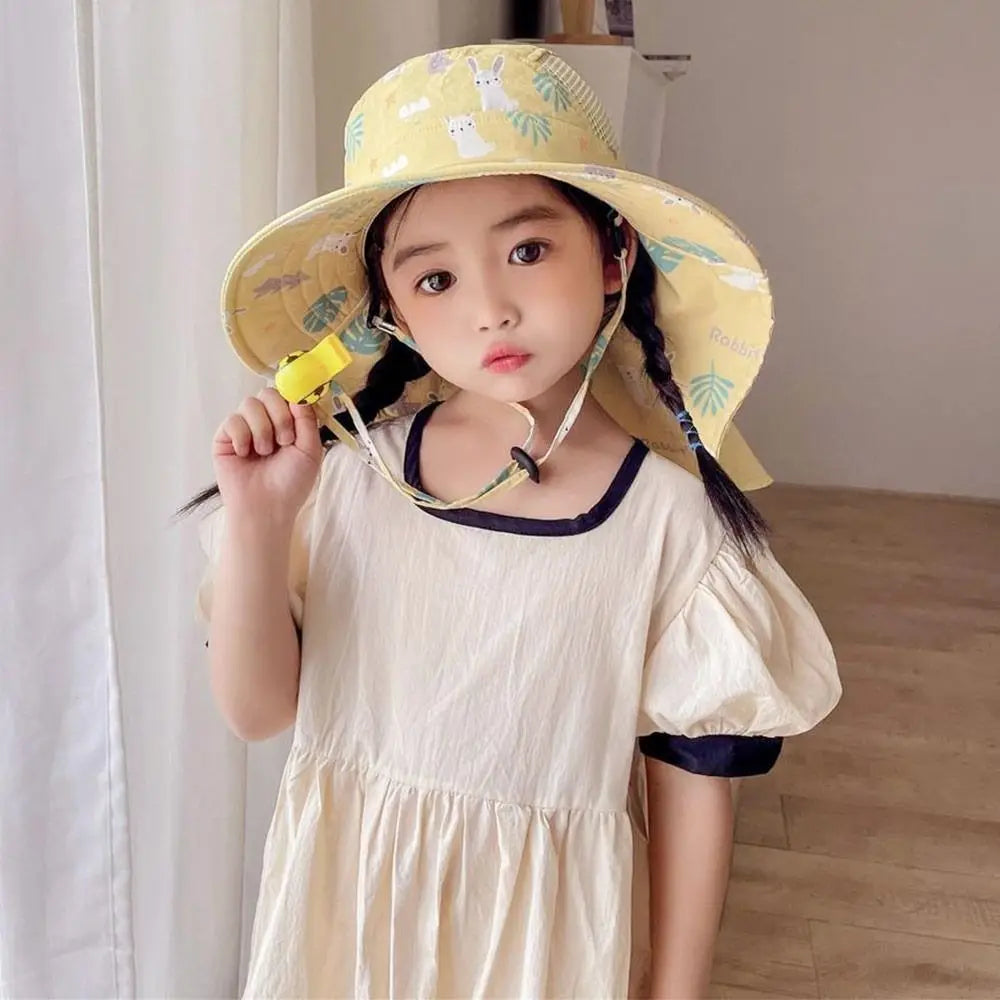 Anti UV Kids Summer Baby Sun Hat Bucket Cap With Whistle For Girls Boys Outdoor Neck Ear Cover Beach Cap