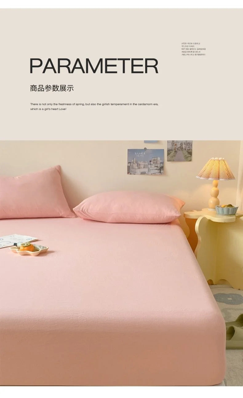Washed Cotton Fitted Sheet Non Slip Fitted Sheet Elastic Band Around Mattress Cover Bed Cover And Pillowcase