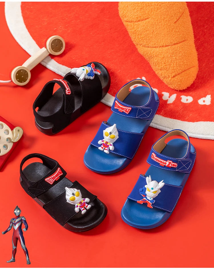 Ultraman children's sandals, new summer baby beach shoes, outdoor non-slip soft soled sandals for boys