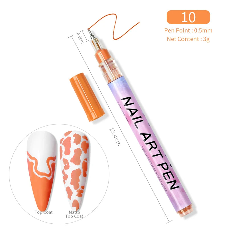 1Pc Nail Art Drawing Graffiti Pen Waterproof Painting Liner Brush DIY 3D Abstract Lines Fine Details Flower Nail Manicure Tools