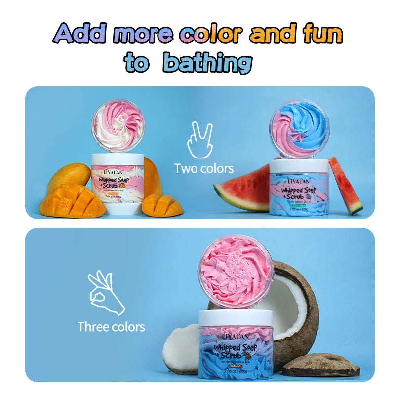 Whipped Soap Bath Cleansing Moisturizing Body Wash Exfoliating Smooth Skin Rainbow Scrub Soften Shave Vegan Handmade Shower Soap