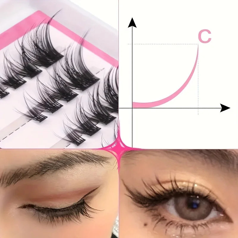 64/80 natural clustered eyelashes - fox eye and cat eye appearance, mixed length, suitable for various styles