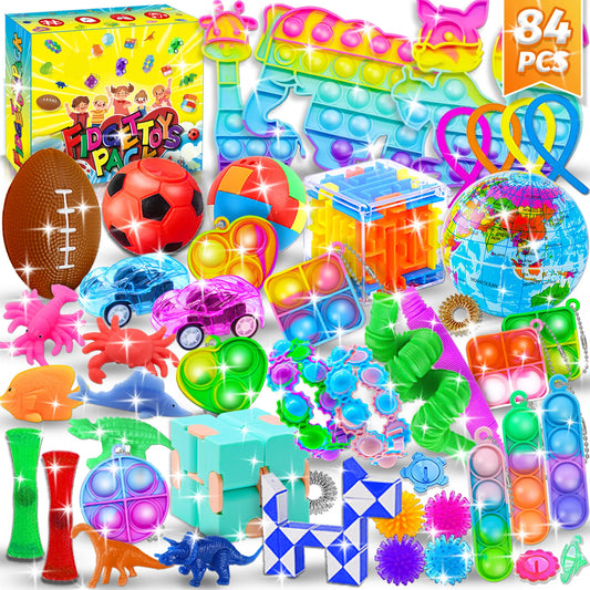 84pc Kids Birthday Parties Pinata Stuffed Gifts Baby Shower Toys Push Bubble Fidget Toys Carnival Prize Pinata Fillert Bulk Toys