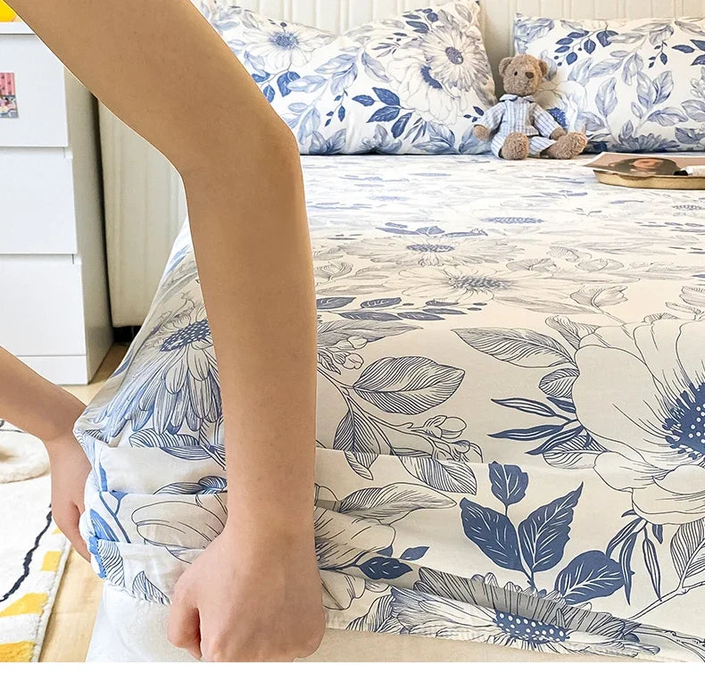 Fitted Sheet 100% cotton for single/couple bed, breathable and soft non-slip, customizable, 1 part, 16 sizes