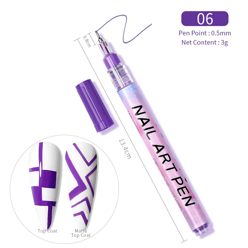 1Pc Nail Art Drawing Graffiti Pen Waterproof Painting Liner Brush DIY 3D Abstract Lines Fine Details Flower Nail Manicure Tools