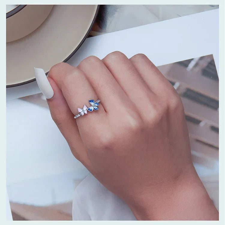 Flutter of Elegance: Sterling Silver CZ Butterfly Band Ring