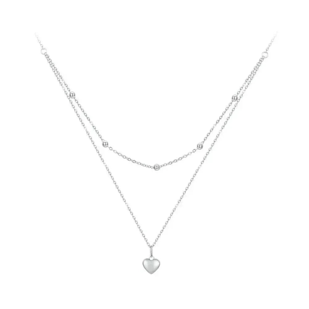 925 Sterling Silver Heart Pendant Necklace - Elegant Double Layer Choker For Women - Bsn168