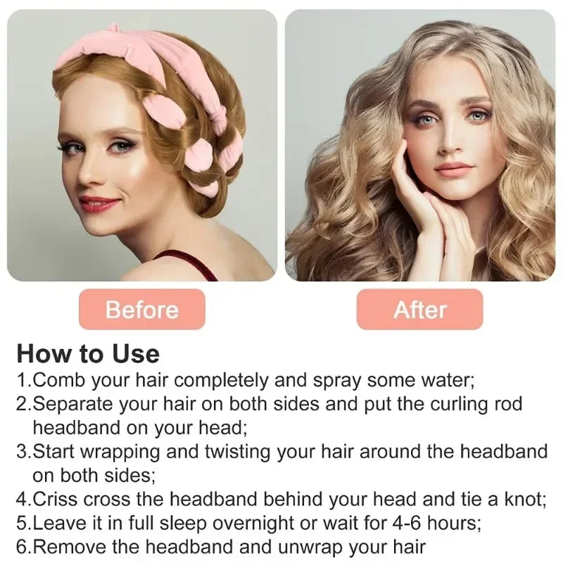 No Heat Hair Curler And Satin Sleeping Cap Set Heatless Hair Curling Headband Hair Claw Clip Hairs Rings Soft Sleeping Hat Salon