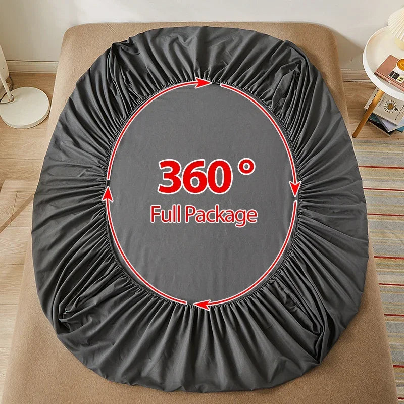 Cotton Fitted Sheet Solid Color Mattress Cover with Elastic Breathable Dustproof Mattress Cover Sheet (Pillowcase Not Included)