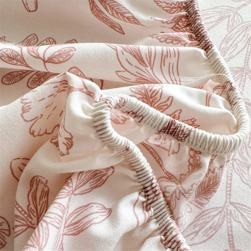 1pc Floral Fitted Bed Sheet Flower Printed Washed Cotton Bed Sheet with Elastic Single/Queen/King Size Bed Fitted Sheets
