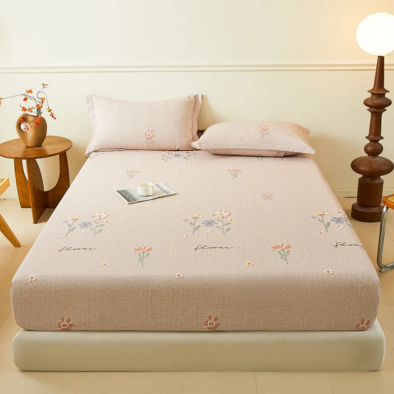 100% Cotton Bedsheet Floral Style Bed Cover High Quality Fitted Sheets Skin-friendly Bed Linen (Pillowcase Need Order)