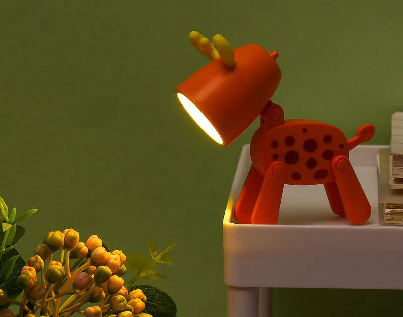 Mini LED Night Light Cute Cartoon Desk Lamp Puppy Deer Desktop Ornament Bedroom Table Lights Children Holiday Gifts
