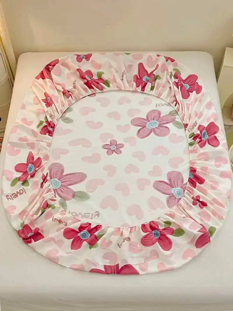 100% Cotton Floral Fitted Sheet Set - Includes Pillowcase, Single/Queen/King Size Mattress Covers(Breathable)