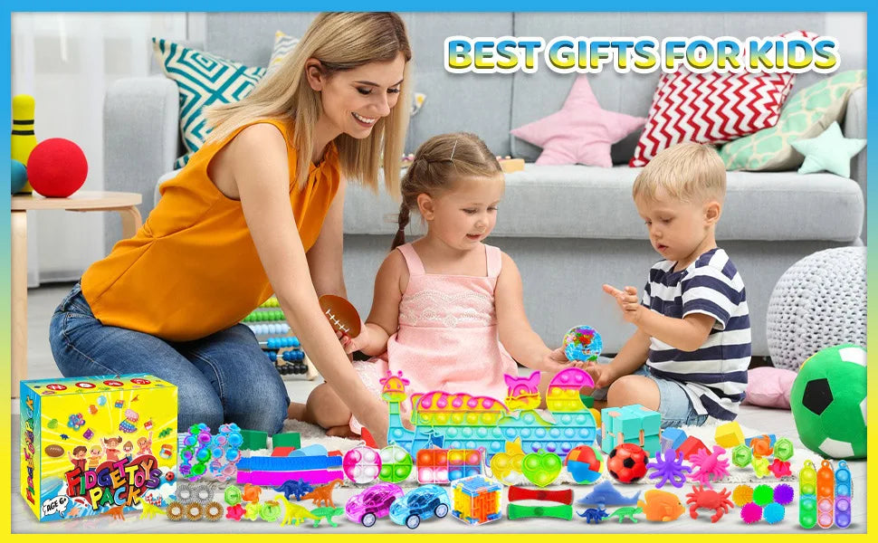 84pc Kids Birthday Parties Pinata Stuffed Gifts Baby Shower Toys Push Bubble Fidget Toys Carnival Prize Pinata Fillert Bulk Toys