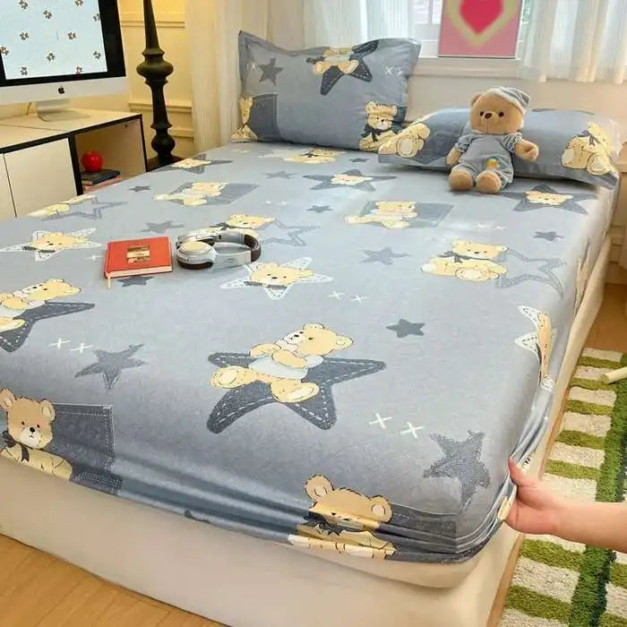 100% Cotton Floral Fitted Sheet Set - Includes Pillowcase, Single/Queen/King Size Mattress Covers(Breathable)