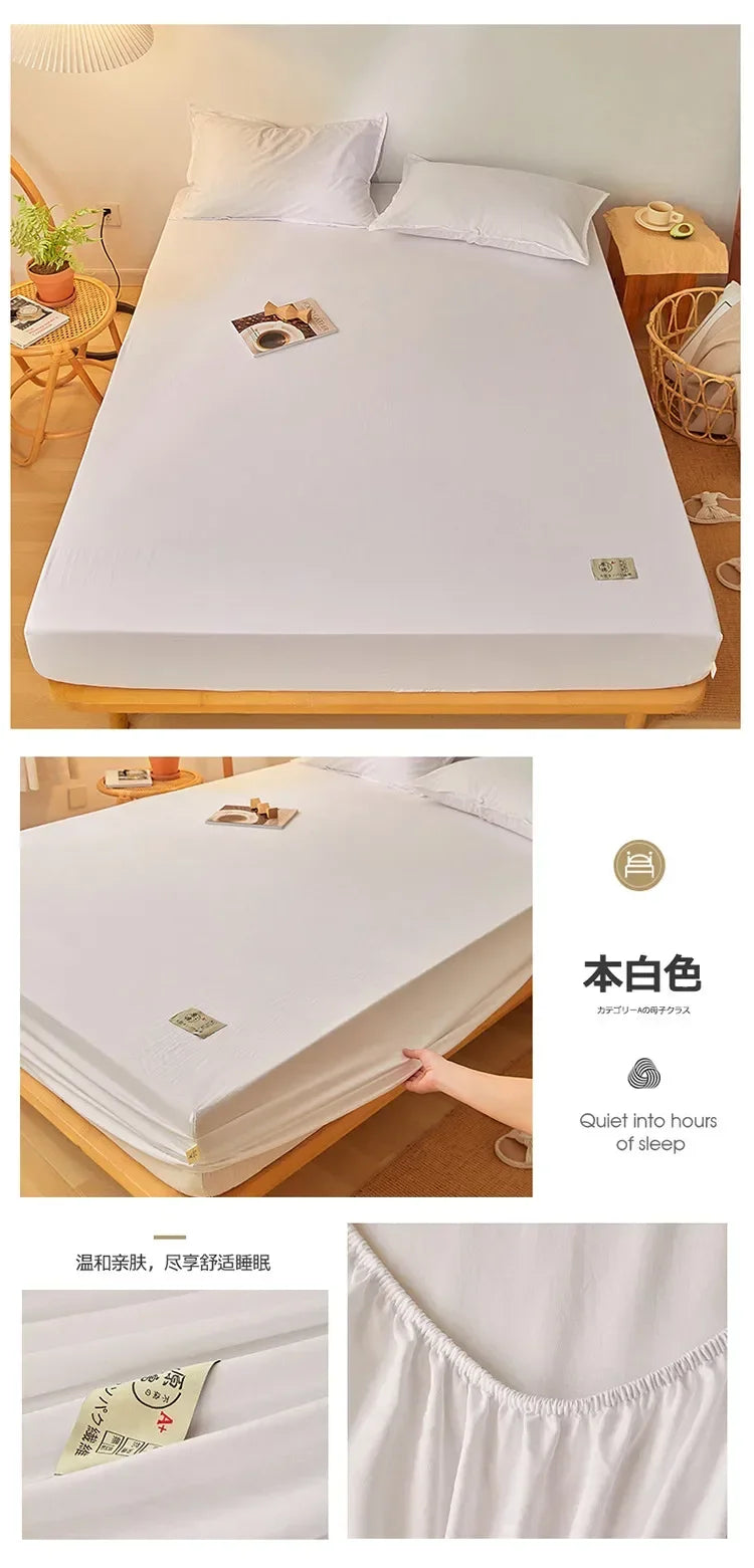 Cotton Fitted Sheet with Elastic Band Anti-Slip Mattress Cover for Single Double Queen King Bed Adjustable Plain Fitted Bedsheet