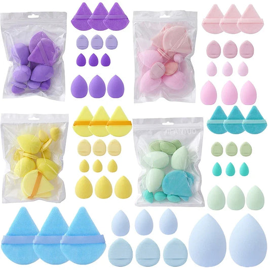 4Types 12PCS Cosmetic Puff Triangle Egg Finger Powder Puff Dry Wet Dual Use Soft Sponge Blending Beauty Tools Makeup Accessories