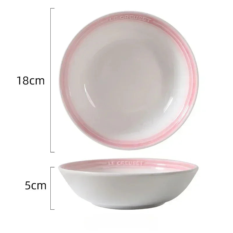 7 inches Ceramic Soup Bowl Dinner Plate  Dessert Salad Food Dish Kitchen Serving Tray French Gradient Colorful Deep Tableware