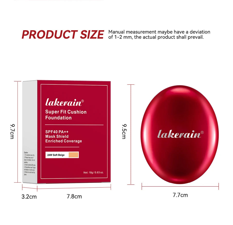 Cushion Foundation Refill Waterproof Semi-Matte Red Finish 72-Hour Wear Long-Lasting Buildable Coverage Sun Protection Makeup