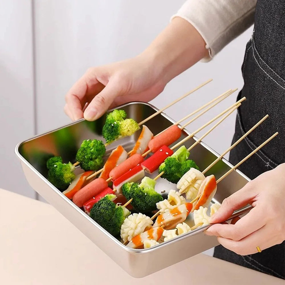 Stainless Steel Square Plate Thickened Lunch Bento Box Tray With Lid