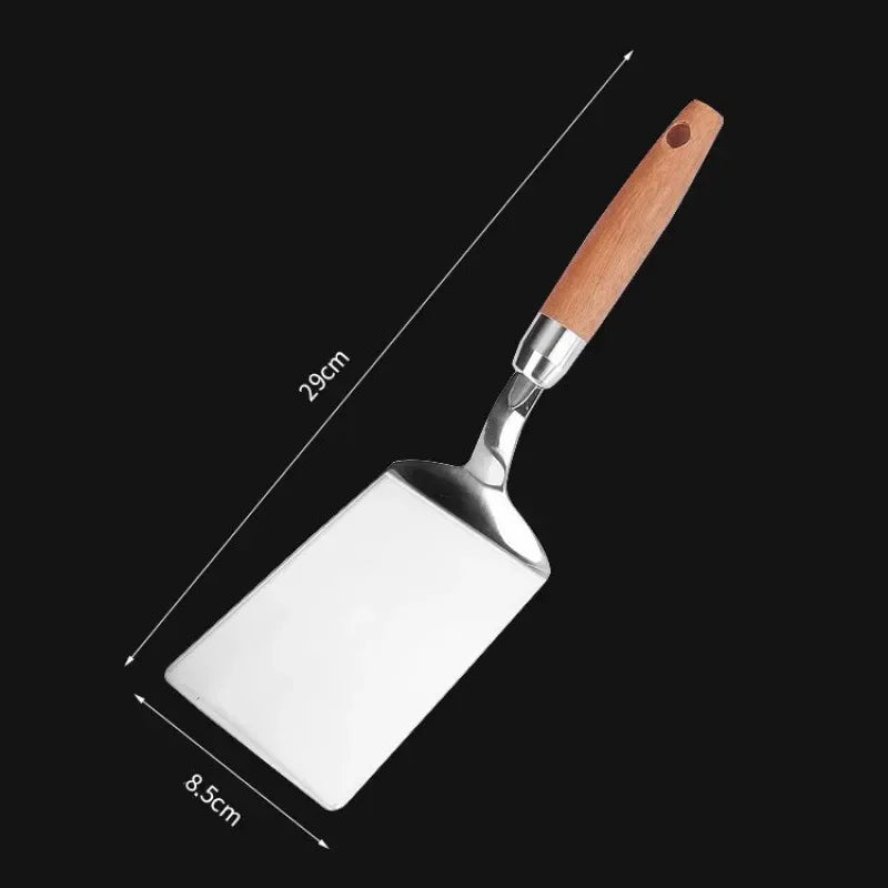 Stainless Steel Square Head Steak Cooking Spatula Pizza Shovel Pancake Beef Turner Scraper Wood Handle BBQ Utensils for Kitchen