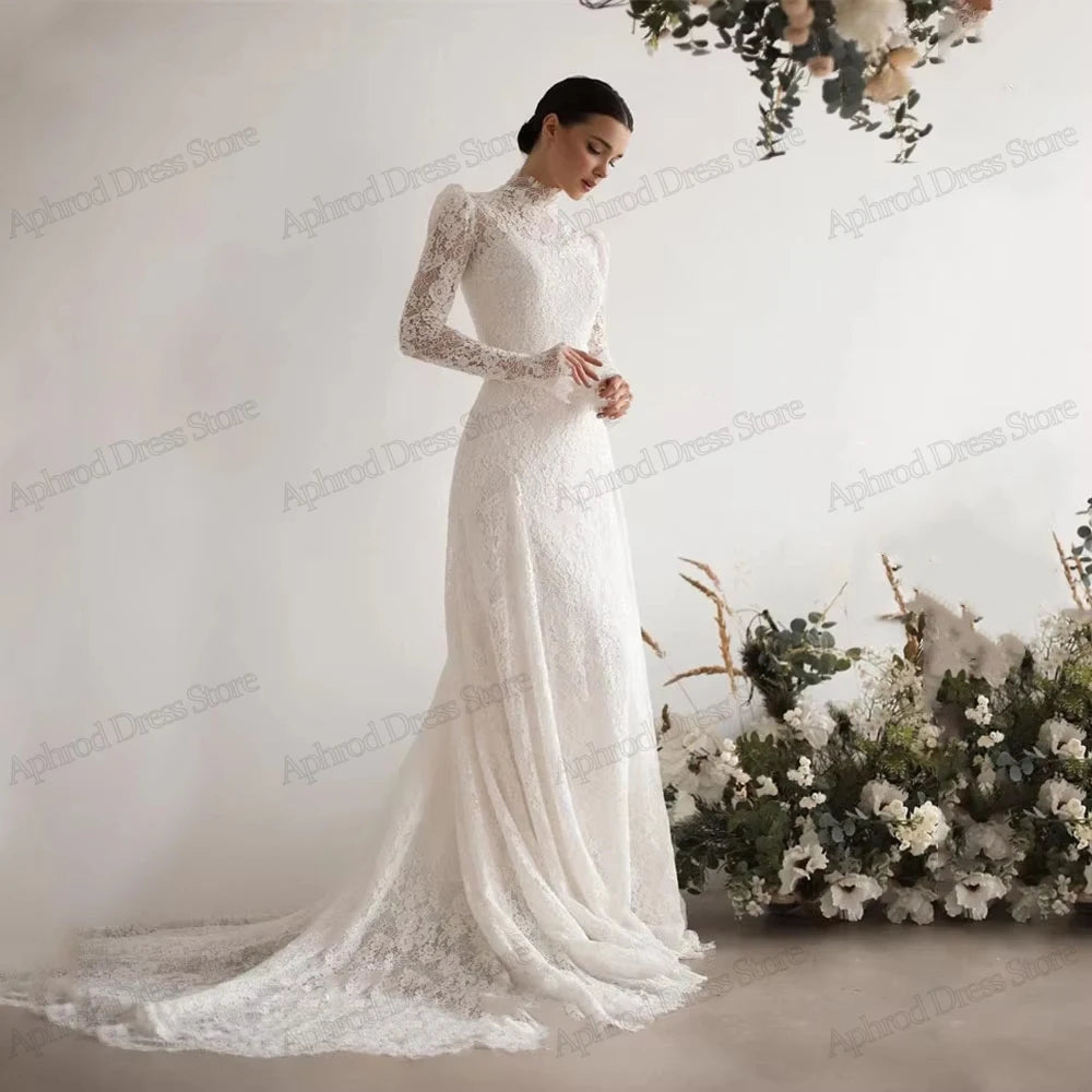 Modern Wedding Dresses Elegant Bridal Gowns Lace Tiered Modest Robes Full Sleeves Sweep Train Vestidos De Novia Customized 2025
