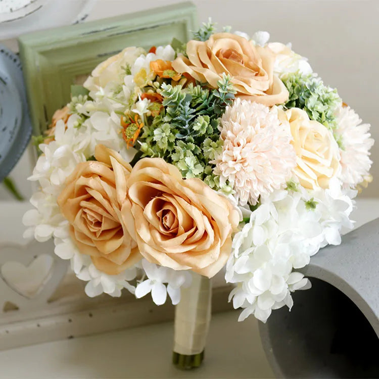 Handmade Silk Rose Wedding Bouquets for Bride Fake Flowers Holder Wedding Bouquet for Bridesmaid Bridal Bridesmaid Accessories
