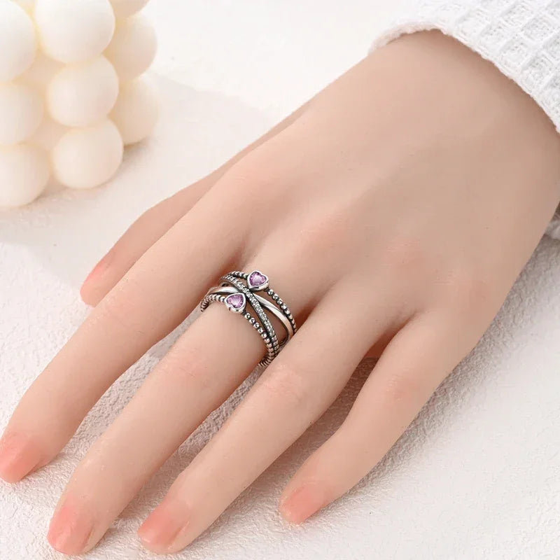 Double Heart Infinity Sterling Silver Ring